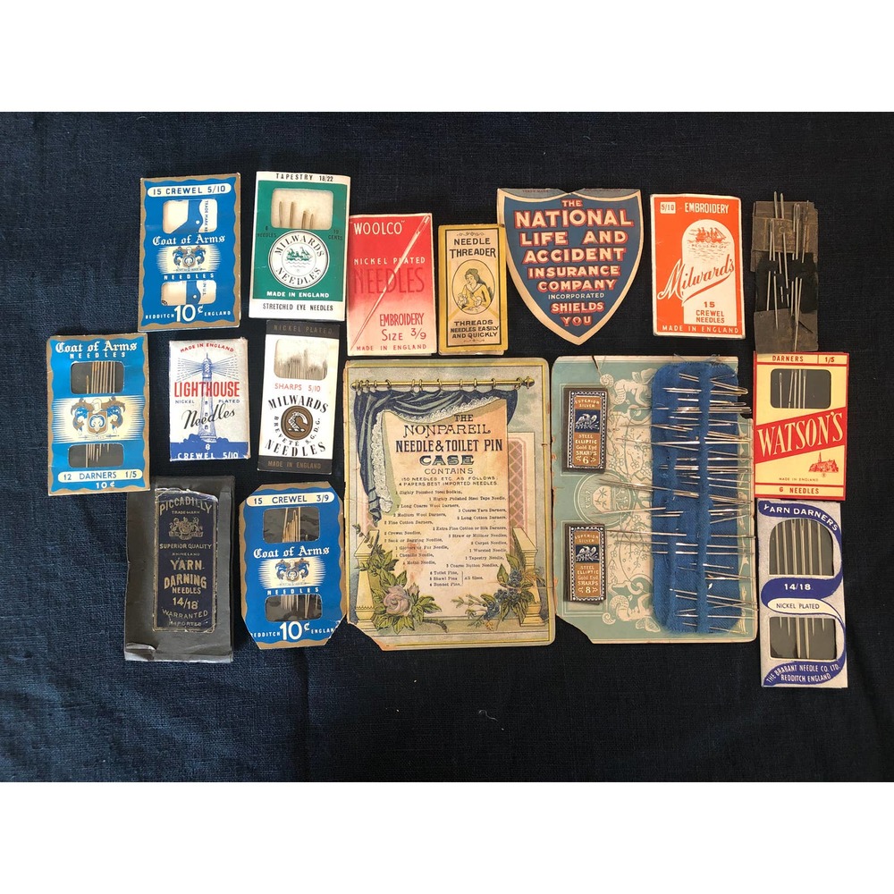 vintage needle books collectible lot 15 antique sewing threader hand metal UK US